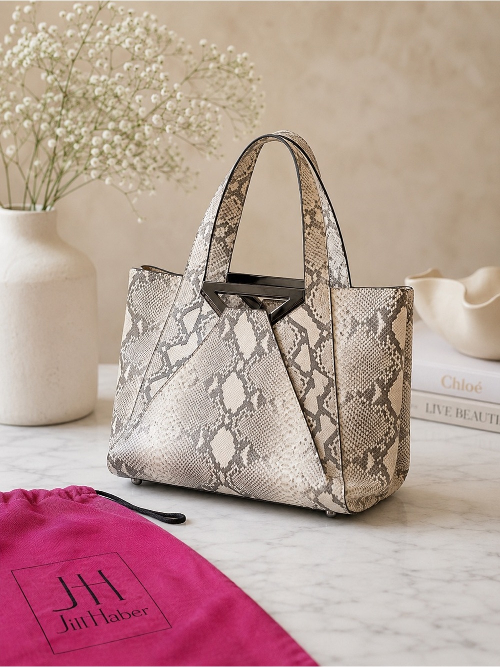 Jill Haber Genuine Python Snakeskin Tote Bag Handbag Designer $1,995 Retail